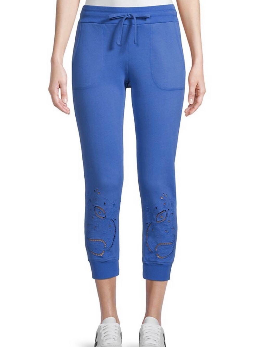 NWT JOHNNY WAS Blue Dani Embroidered Eyelet Joggers Sweatpants Med $165